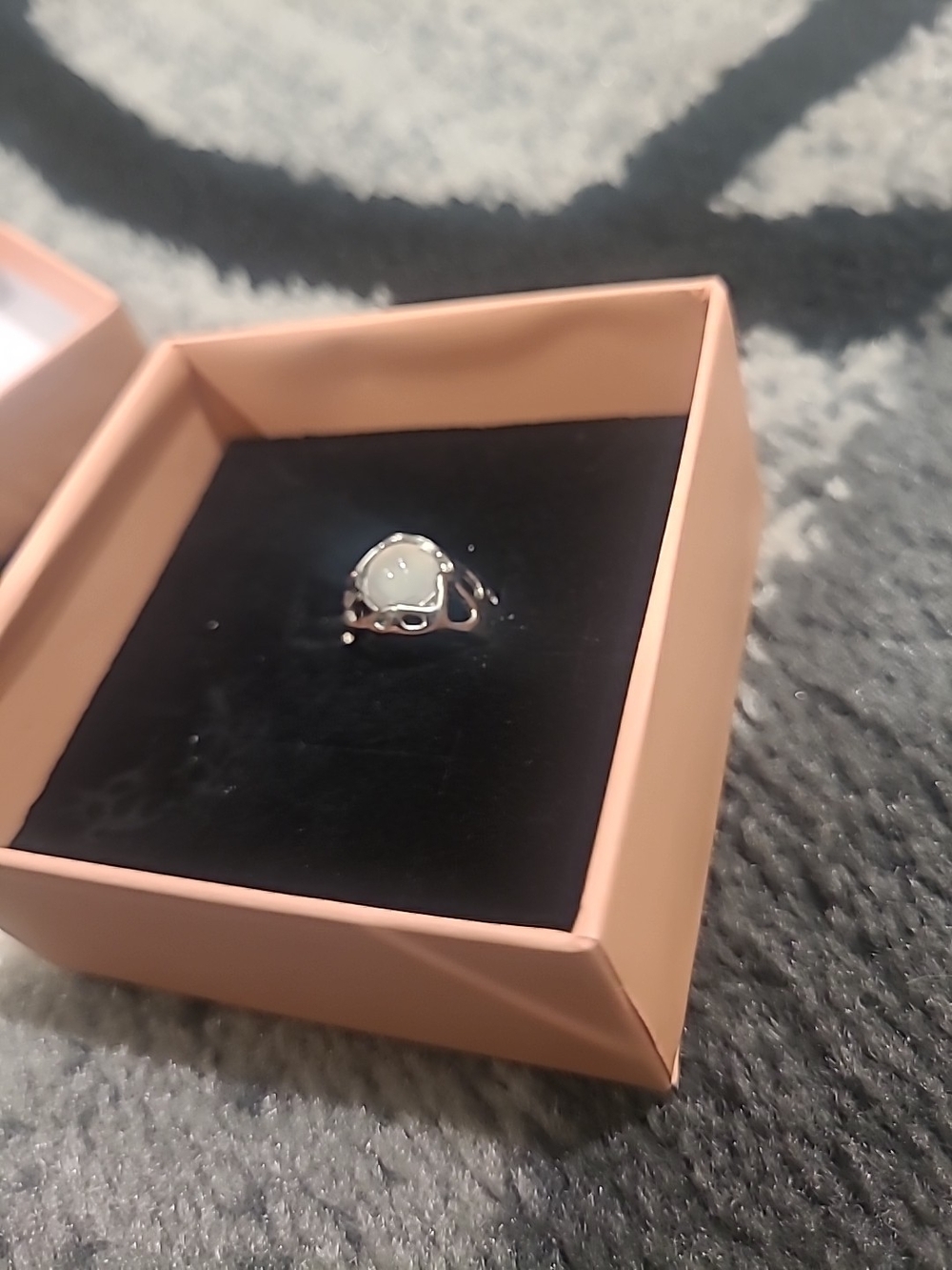 Silver Moonstone Ring Sculptural Open Band Imitation Moonstone Glass Ring OSFM
